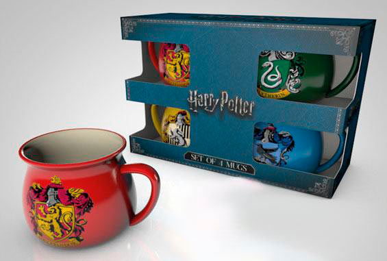 4 tazas de café logos casas Harry Potter