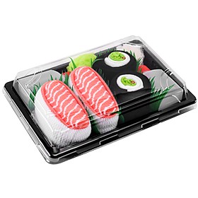 Bandeja con dos pares de calcetines diseñados como sushi
