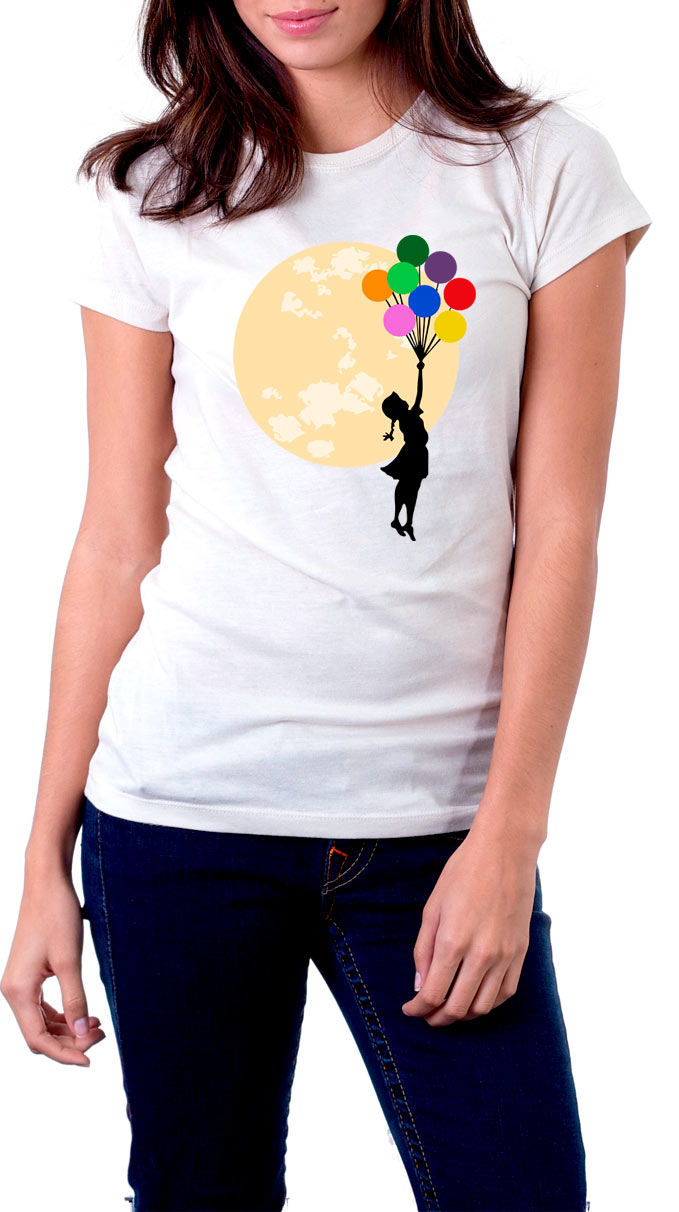 Camiseta chica Banksy Flying Balloons and Moon