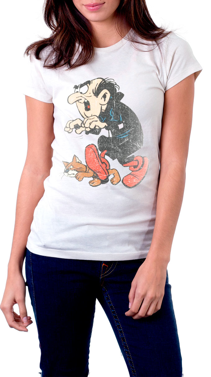 Camiseta chica Gargamel y Azrael. Los Pitufos