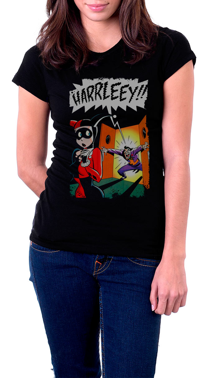 Camiseta chica Harley Quinn Mad Love viñeta cómic. Escuadrón Suicida