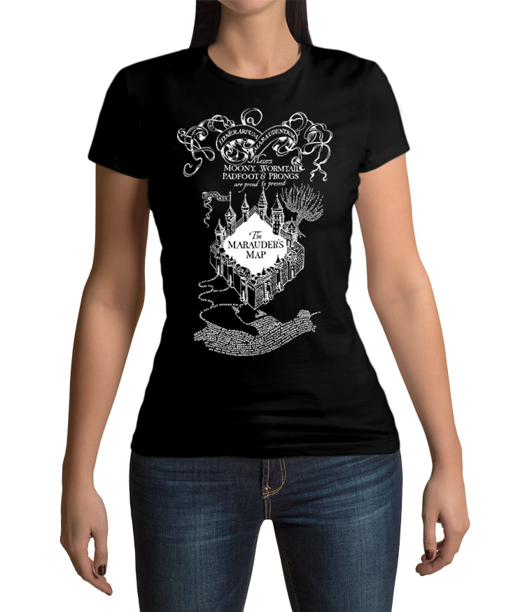 Camiseta chica Harry Potter Mapa Merodeador. Modelo 1