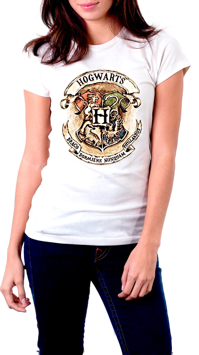 Camiseta chica Harry Potter logo escuela Hogwarts. Modelo 2