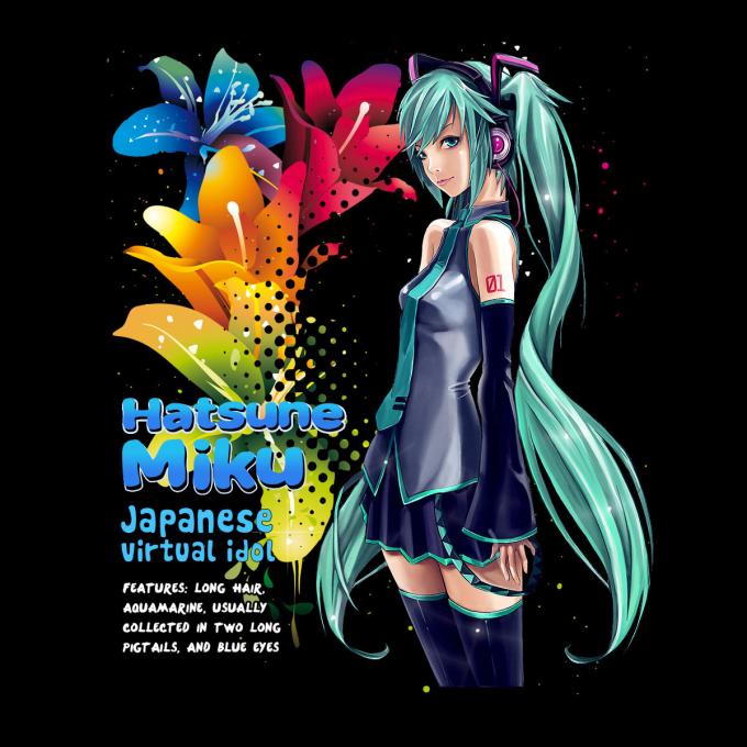 Camiseta chica Hatsune Miku. Flowers