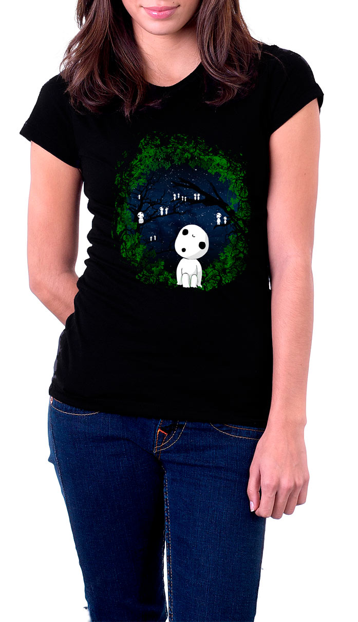 Camiseta chica Kodamas en el bosque. La princesa Mononoke
