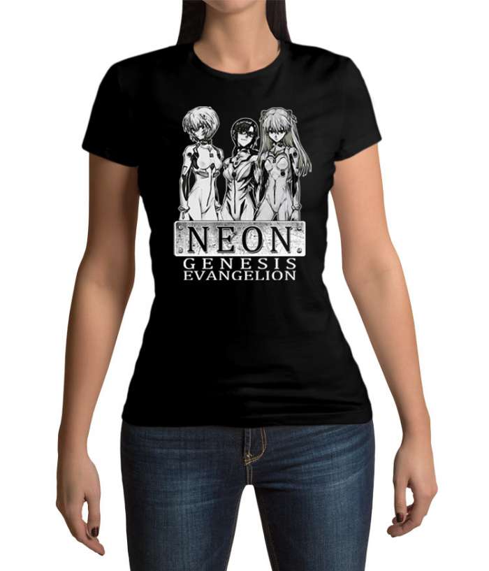 Camiseta chica Neon Genesis Evangelion protagonistas