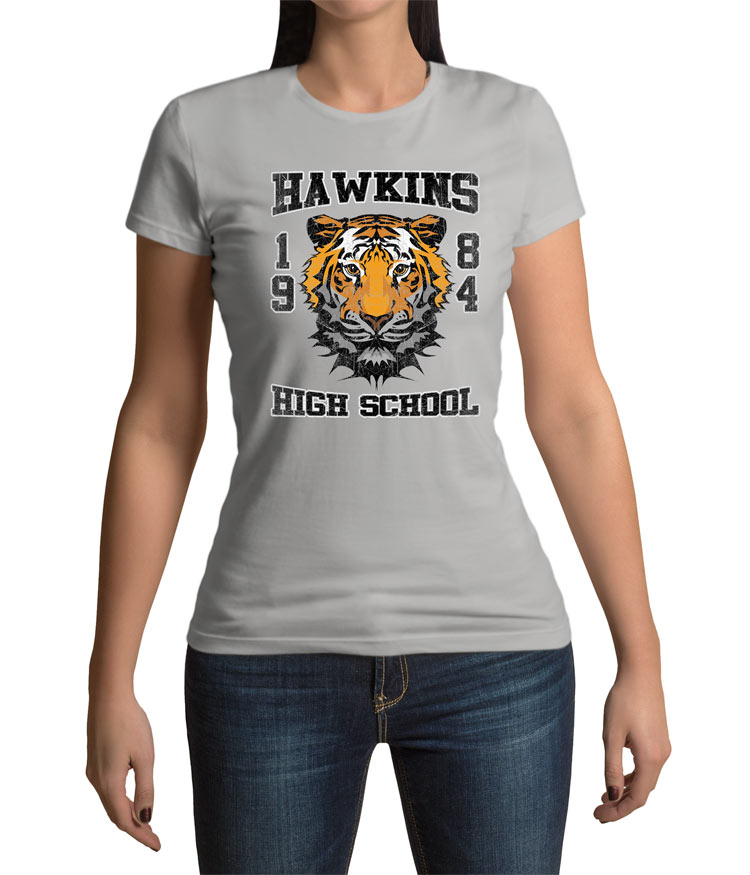 Camiseta chica Stranger Things logo Tiger Hawkings School