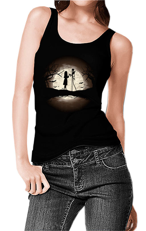 Camiseta chica tirantes Jack y Sally luna llena. Pesadilla antes de Navidad
