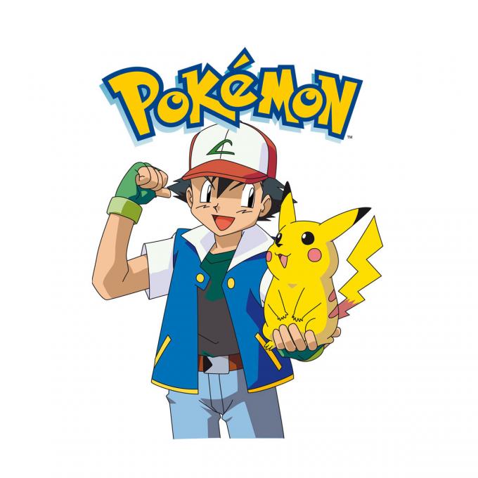 Camiseta niño Pokemon. Ash con Pikachu sentado