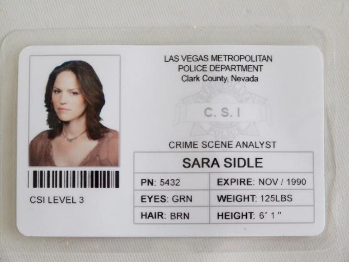 Carnet Credencial CSI Las Vegas. Sara Sidle