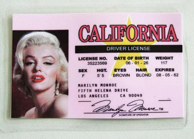 Carnet de conducir Marilyn Monroe
