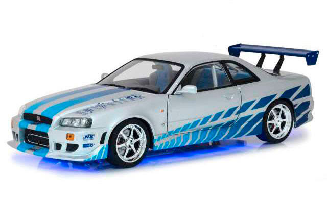 Coche 1999 Brians Nissan Skyline GT-R34. A Todo Gas 2. Con luz. Escala 1:18. Greenlight Collectibles