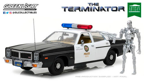 Coche Dodge Monaco Metropolitan Police 1977 & T-800 Endoskeleton. Terminator. Escala 1:18. Greenlight Collectibles