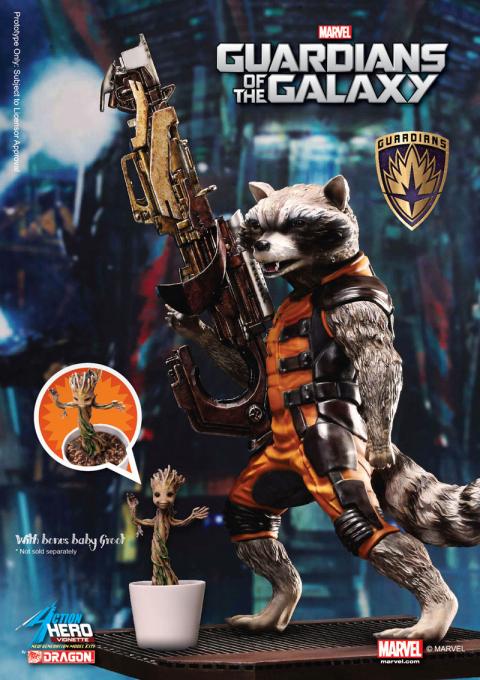 Estatua Rocket Raccoon 18 cm & baby Groot. Guardianes de la Galaxia. Escala 1:9. Dragon Models