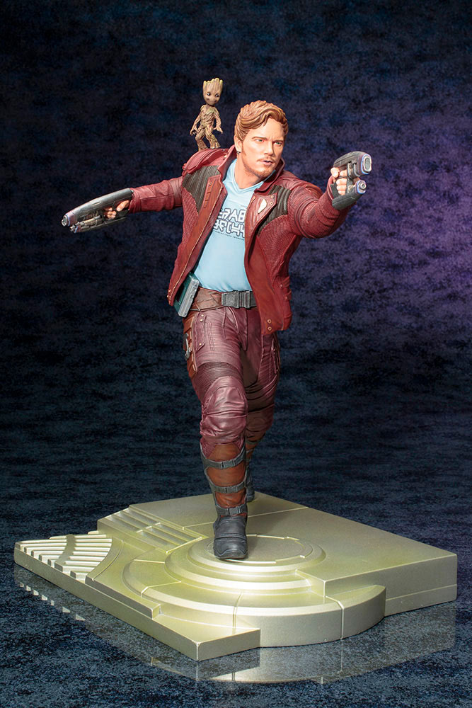 Estatua Star Lord con baby Groot 32 cm. Guardianes de la Galaxia 2. ARTFX+. Escala 1:6. Kotobukiya