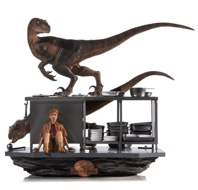 Estatua Velociraptors in the Kitchen 33 cm. Jurassic Park. Art Scale. Escala 1:10. Iron Studios