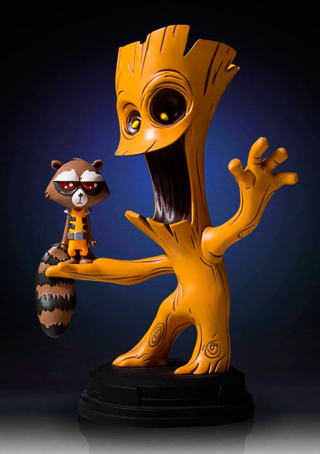 Estatua árbol Groot 16 cm & Rocket Racoon. Guardianes de la Galaxia. Marvel Cómics. Gentle Giant