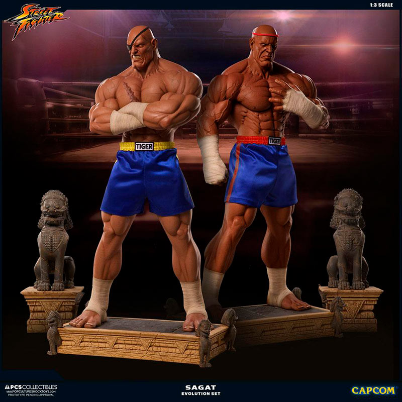 Pack 2 estatuas Sagat 93 cm. Street Fighter. PCS Exclusive Evolution Set. Escala 1:3. Pop Culture Shock