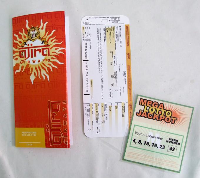 Pack 2 réplicas Perdidos (Lost). Billete Avión 316 Ajira Airline + Boleto Lotería Hurley