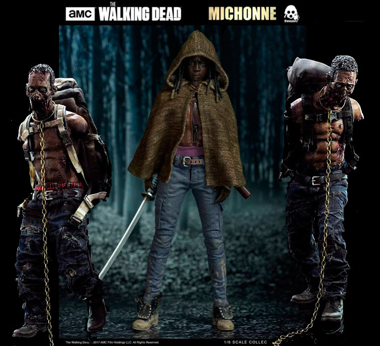 Pack 3 Figuras Michonne y Zombie Pets 30 cm. The Walking Dead