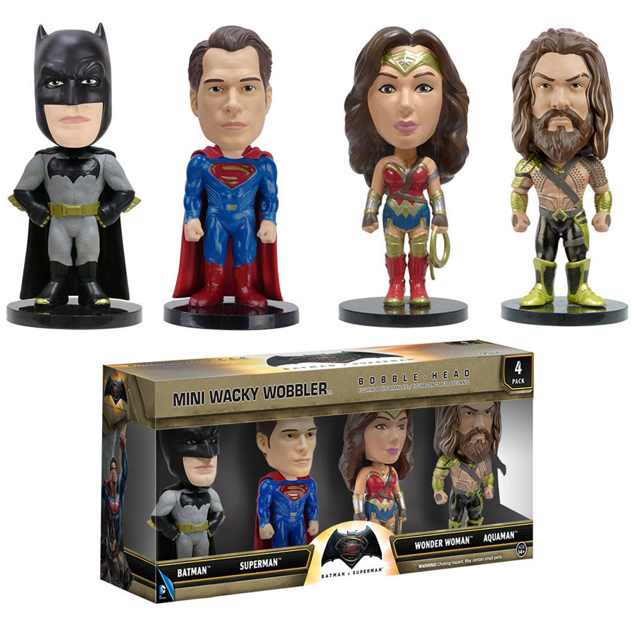 Pack 4 mini cabezones 7 cm. Batman v Superman: el Amanecer de la Justicia. Línea Wacky Wobbler. Funko