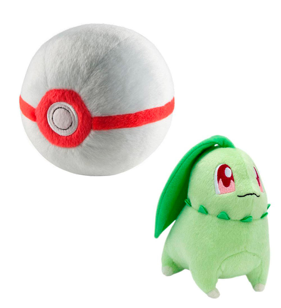 Peluche Chikorita con Premier Poke Ball 15 cm. Pokémon. Tomy