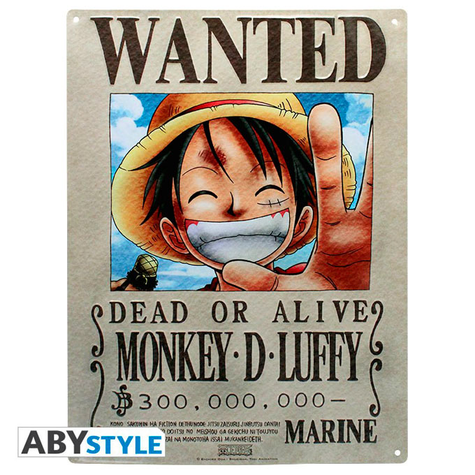 Placa metálica One Piece. Wanted (Se Busca) Luffy