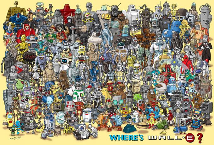 Poster Cientos de Robots. ¿Donde esta Wall-E?