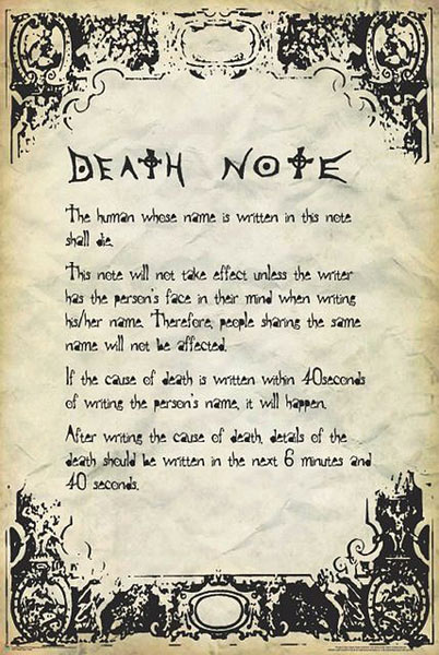 Póster Death Note. Reglas