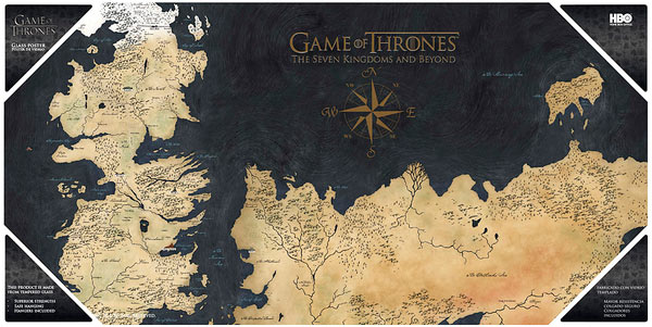Póster en vidrio Mapa Juego de Tronos. Poniente y Ciudades Libres 50x25cm