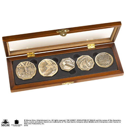 Set de 5 monedas tesoro de los enanos. Escala 1/1. El Hobbit. Noble Collection