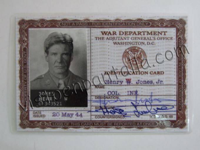 Tarjeta Identificativa Indiana Jones. Carnet Militar