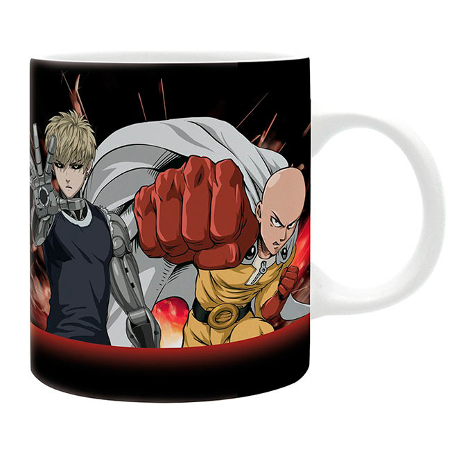 Taza One Punch. Saitama y Genos atacando