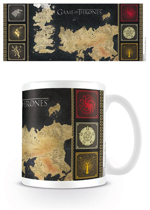 Taza mapa y logo casas. Juego de Tronos